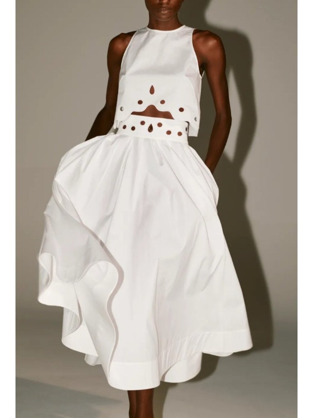 Rosie Assoulin Women's Up And Under Eyelet Crop Top White Made in Italy